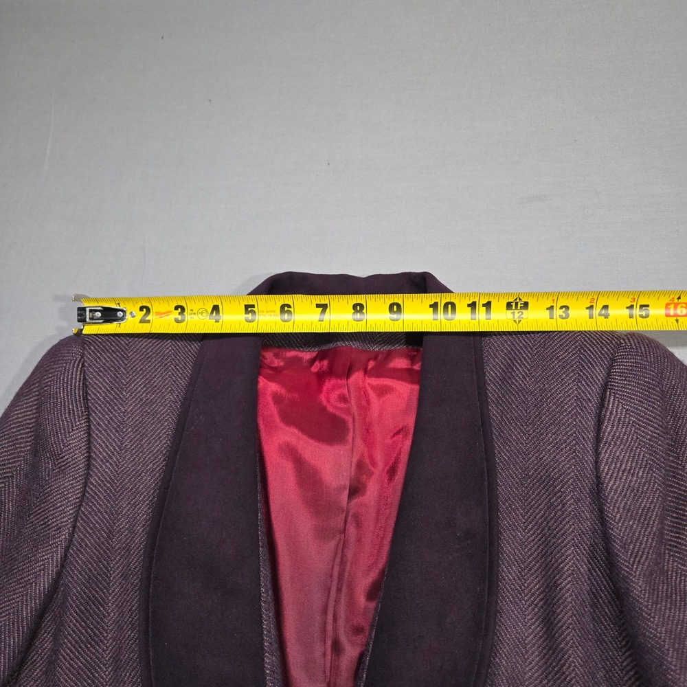 Vintage Oscar de la Renta Cropped Tux Blazer Purple Tweed Velvet Collar Size 10 - Picture 7 of 13
